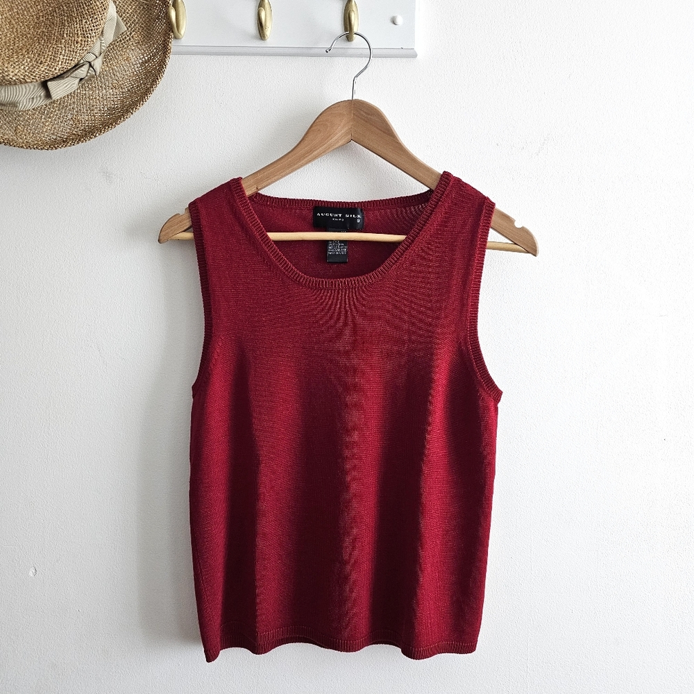 August Silk Knits 100% Silk Sleeveless Top - Size Large - Burgundy Wine Red